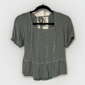 So Womens Blouse XS Sage Green Puff Sleeve Shirt Peasant Milkmaid Cottagecore